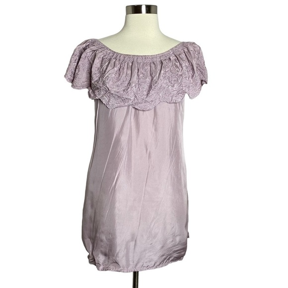 Soft Surroundings Lilac Silk Off The Shoulder Top - Picture 2 of 6